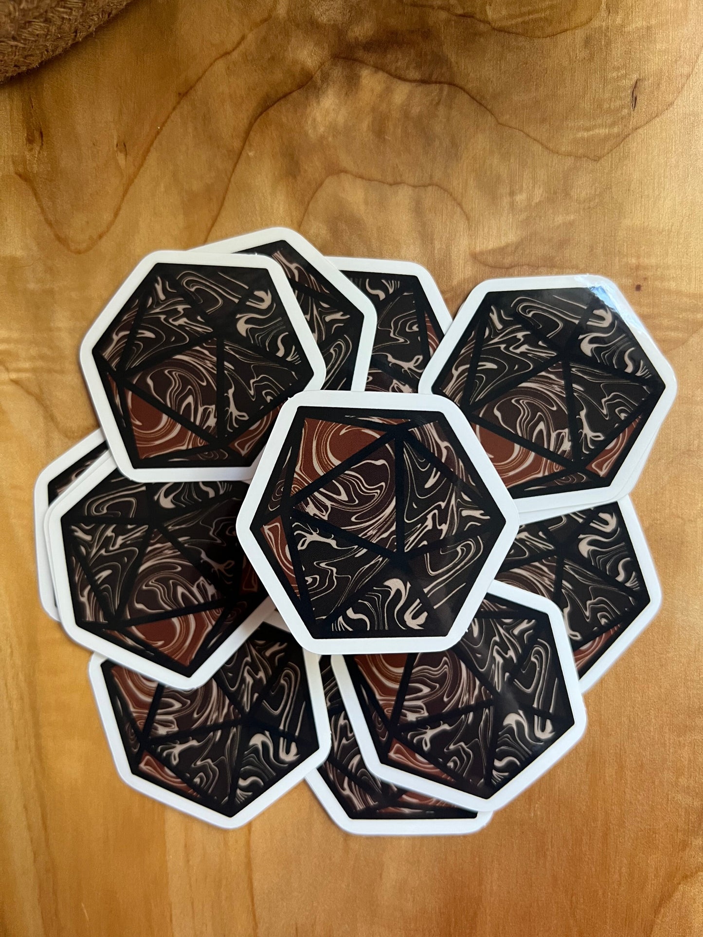 Coffee Themed 20-Sided Die Vinyl Sticker